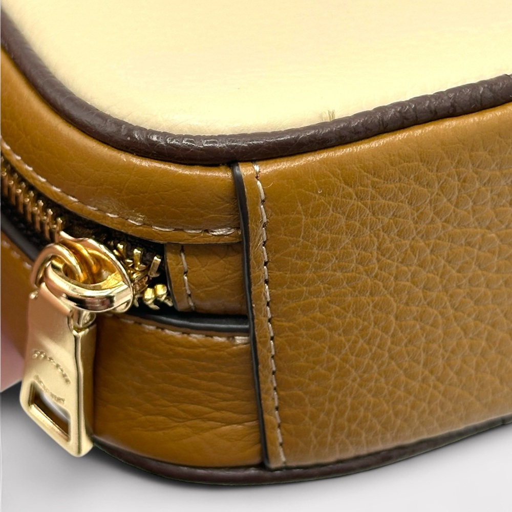 Coach Eva Phone Crossbody – Colorblock Pebble Leather – Tan/Beige - Picture 10 of 15